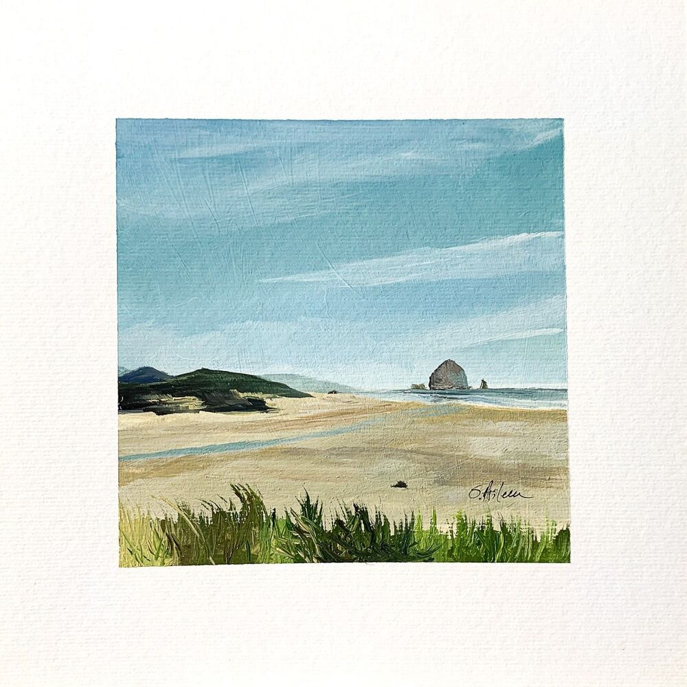 8x8 PNW Original Oil Painting Oregon Coast Cannon Beach Seascape Ocean Signed